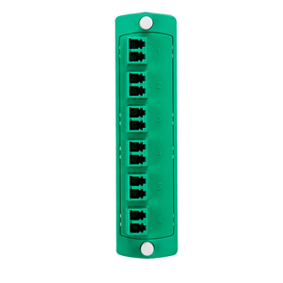 "Leviton 5F100-2VL Plate (green), SM/APC, Duplex LC, 12-fiber, zirconia ceramic sleeve"